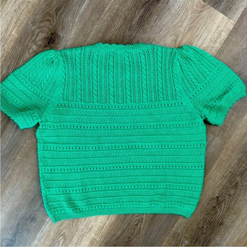 🧡🔥Draper James - Green Pointelle Short Sleeve Sweater - XL - Picture 2 of 4
